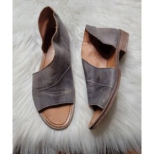 Free People Mont Blanc Gray Leather Cutout Peep Toe Flat Sandals Women's Size 8